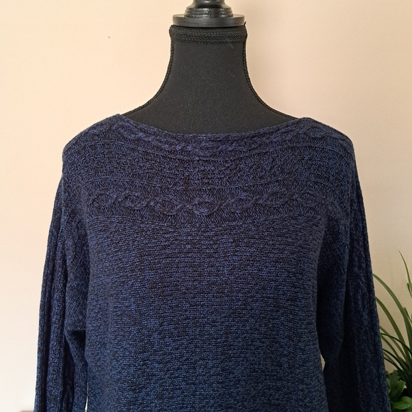 St. John's Bay Knit Sweater Women's Size Medium Blue Black Cable Acrylic Top - Picture 5 of 13